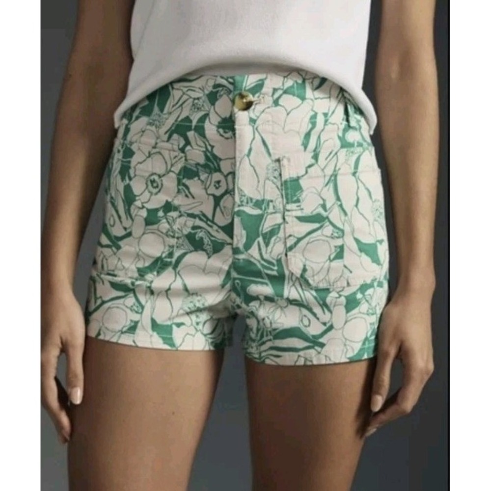 Maeve Shorts Women 26 Green Colette Floral High Rise Cargo Cottage Pocket Boho